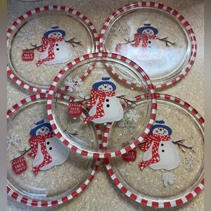 Hallmark Vintage Reverse Painted Christmas Festive Snowman Glass Plates Set of 5